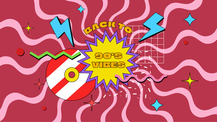 Vector colorful colourful hand drawn nostalgic 90's background