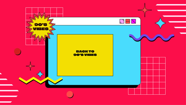 Vector colorful colourful hand drawn flat nostalgic 90's social media post template