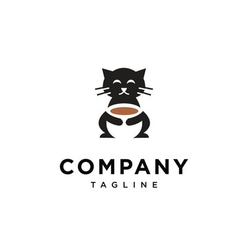 Coffee and cat logo icon vector template.