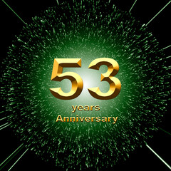 3d illustration, 53 anniversary. golden numbers on a festive background. poster or card for anniversary celebration, party