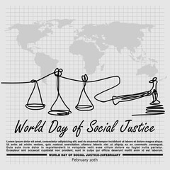World Day of Social Justice, continuous one line drawing