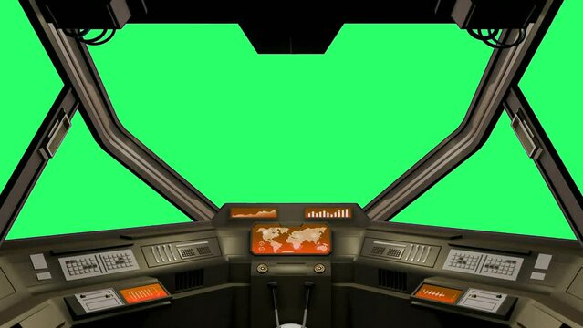 Animation space travel in spaceship with green Screen.