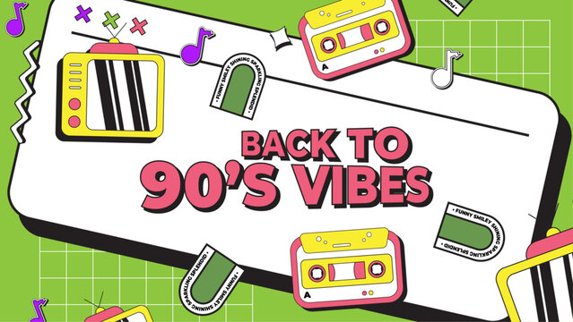 Vector colorful colourful hand drawn flat nostalgic 90's social media post template