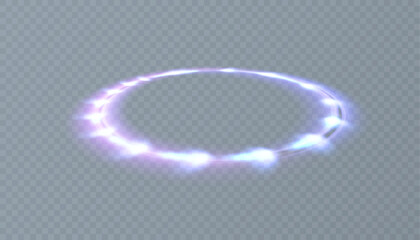 Circular portals, teleport, hologram gadget. Futuristic teleport. Projector HUD or podium for magic circle teleportation. Set of circle holograms.Empty podium light effect. Disco dance floor club.