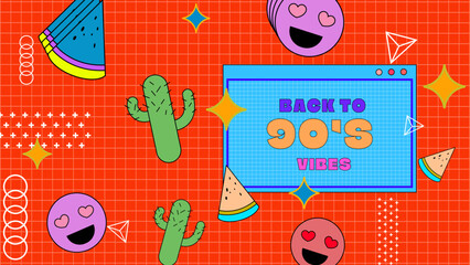 Vector nineties 90 colorful colourful background in memphis style