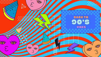 Vector nineties 90 colorful colourful background in memphis style