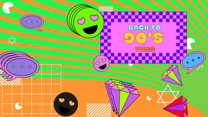 Obraz premium Vector linear vintage 90 colorful colourful vaporwave background