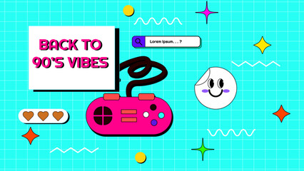 Vector 90s retro party cartoon background illustration in trendy flat style design colorful colourful