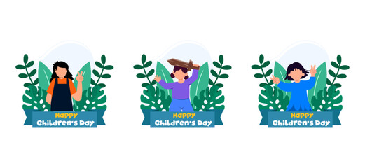 Happy Children's Day Flat Bundle Design