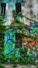 graffiti on the wall with ivy