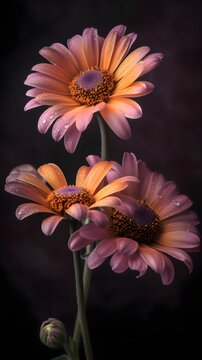 orange and pruple flowers on black