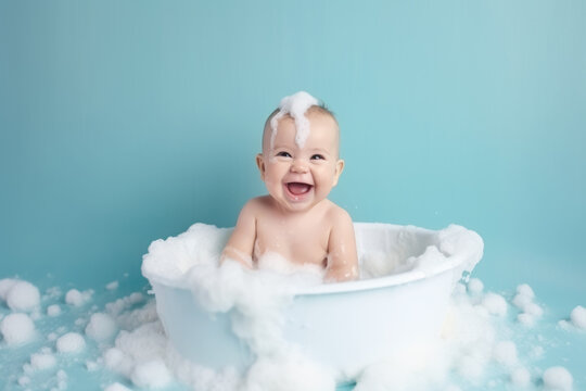 Cute baby in bathtub , Generative ai