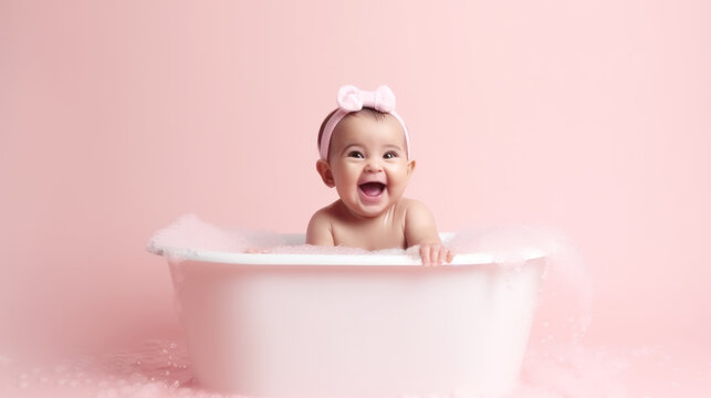 Cute baby in bathtub , Generative ai