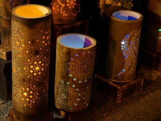 Festive Illumination of Traditional Bamboo Lanterns at Night