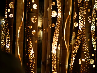 Festive Illumination of Traditional Bamboo Lanterns at Night