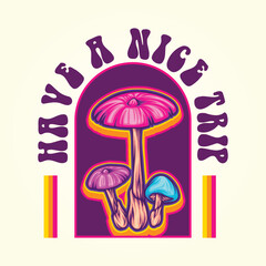Wild mushroom plant psilocybin psychedelic logo vector illustrations for your work logo, merchandise t-shirt, stickers and label designs, poster, greeting cards advertising business company or brands