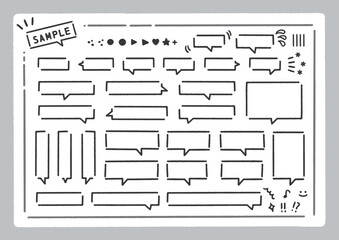 おしゃれな手書きの吹き出しのセット - モノクロの四角形のかわいいフレーム集