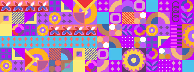 Vector flat geometric retro colorful colourful background