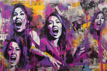 Close up on three women shouting, generative ai illustration