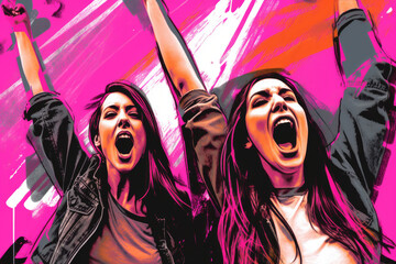 Close up on two women shouting, generative ai illustration