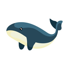 Obraz premium Cute whale swimming in blue underwater waves