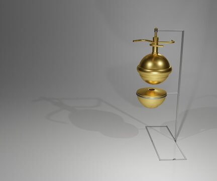 Isolated Aeolipile mini steam engine 3d rendering