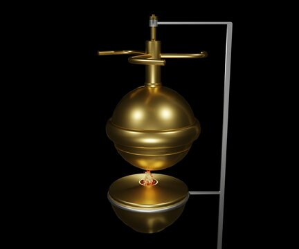 Isolated Aeolipile mini steam engine in the black background 3d rendering