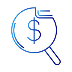 Obraz premium Money search business icon with blue gradient outline style. set, target, strategy, support, time, outline, calculator. Vector Illustration