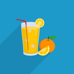 An Orange Juice with Blue Background Flat Design