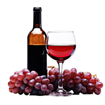 bottle and glass of red wine and grapes