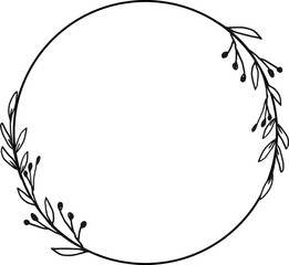 Circle Floral border with hand drawn flowers and leaves