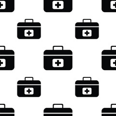 Seamless pattern for International Nurses Day celebration with black and white first aid kit icon. CMYK color mode ready to print.