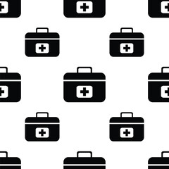 Seamless pattern for International Nurses Day celebration with black and white first aid kit icon. CMYK color mode ready to print.