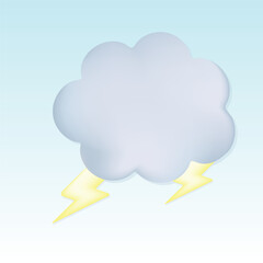 Thunder and cloud. Cute pastel cartoon of weather symbol. 3D vector illustration isolated on blue background.