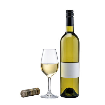 White wine bottle and glassand cork