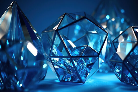 Blue background glowing geometric glass