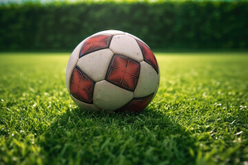 Plakat Soccer ball on the green field