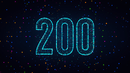 Futuristic Blue Colorful Shiny Number 200 Lines Effect With Square Dots And Lines Sparkle Texture