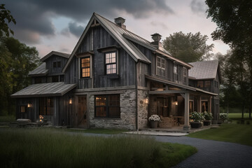 Country house in old traditional style, exterior. Generative AI