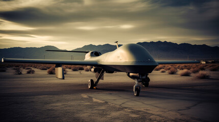Fototapeta na wymiar Unmanned military aerial remotely-piloted drone. Generative AI