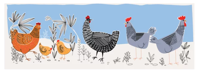 Fotobehang Set of chicken hen animal poultry farm hand drawing vector illustration. © Suryadi