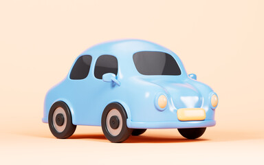 Cartoon car with yellow background, model car, 3d rendering.