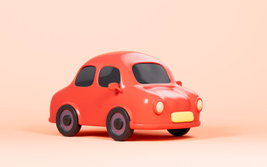 Cartoon car with yellow background, model car, 3d rendering.