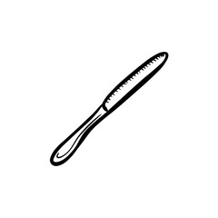 Vector sketch hand drawn silhouette of a table knife, line art with black lines