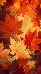 Naklejka na ściany i meble Bright Falling Fall Autumn Leaves Vertical background. generative ai