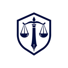 shield and Law balance combination lawyer logo design 