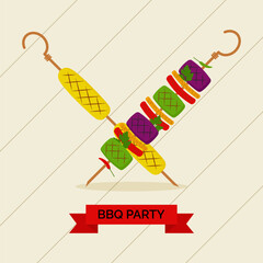 Memorial Day vegetarian barbecue party greeting card. American summer bbq food. Vector illustration.