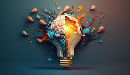 Creative Idea with Brain and Light Bulb Illustration. Generative AI