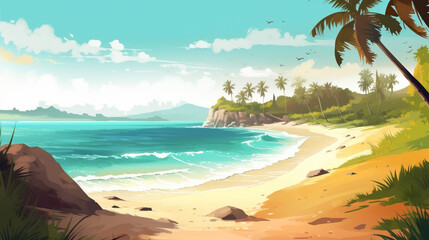 Fototapeta na wymiar Beautiful tropical beach sea ocean with coconut palm tree around white cloud blue sky for vacation travel background