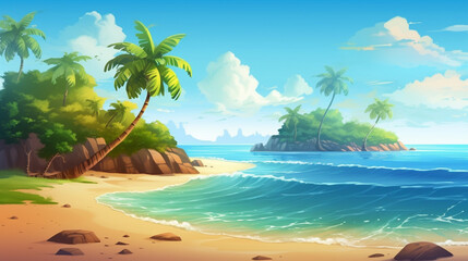 Fototapeta na wymiar Beautiful tropical beach sea ocean with coconut palm tree around white cloud blue sky for vacation travel background